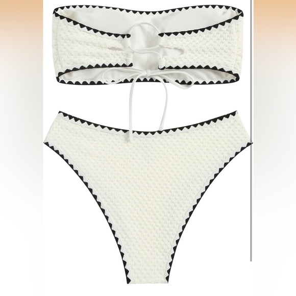 Zaful White and Black Textured Bikini Large/0192 - Picture 2 of 4